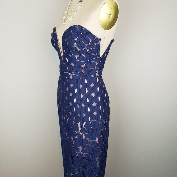 Stylestalker Navy Blue & Blush Pink Strapless Lace Cocktail Dress * Size Small - Picture 3 of 7